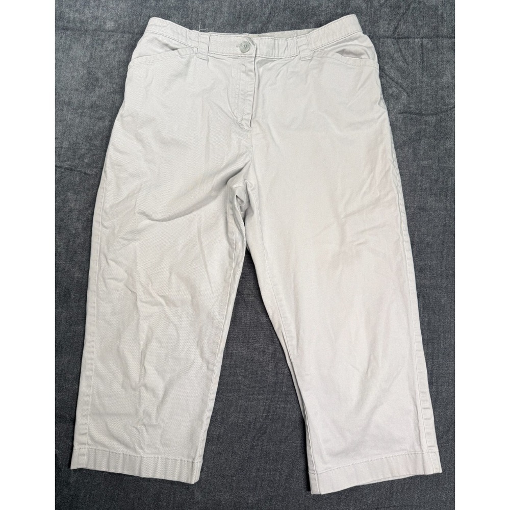 LL Bean Classic Fit Capri Pants Womens 16 Light Khaki Stretch Cropped 269031